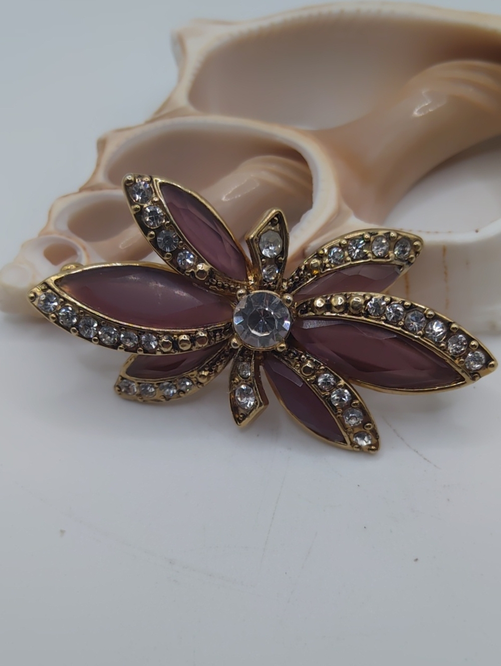 Monet Purple and Clear Rhinestone Floral Brooch